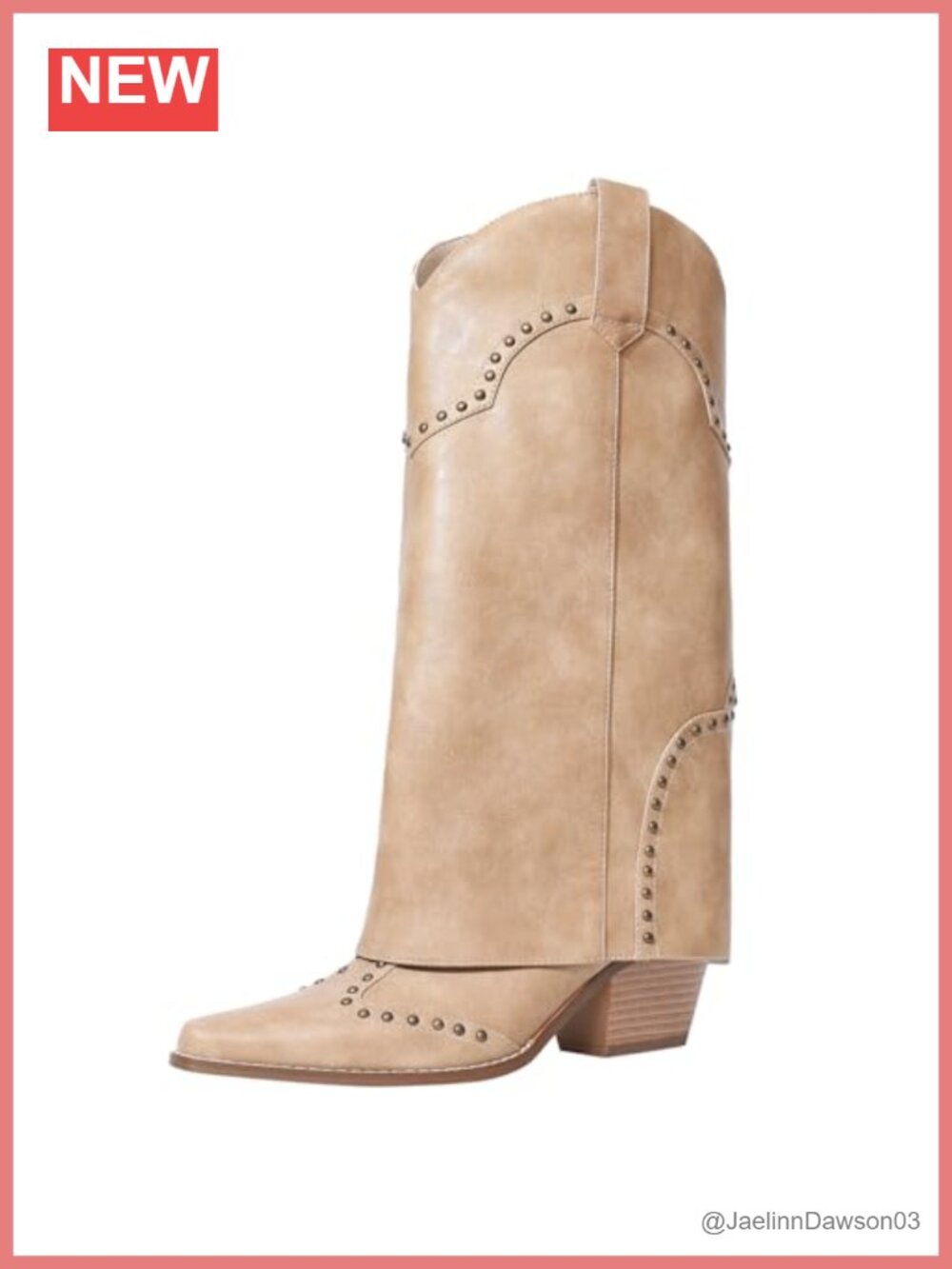 Faux Leather Fold Over Knee High Cowboy Boots Block Heel Pull On